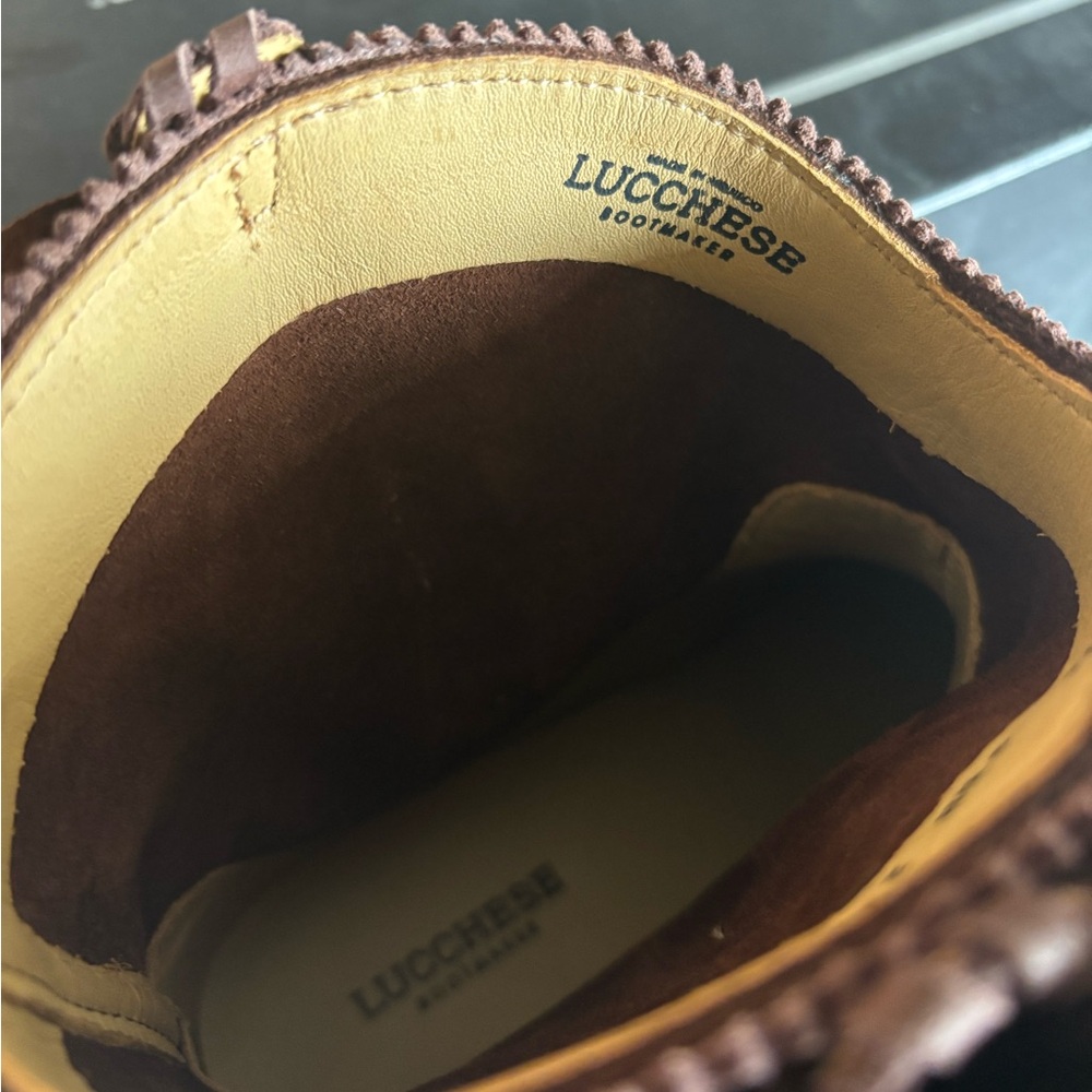 Lucchese Hidden Wedge Brown Suede Fringe Booties - Picture 5 of 11